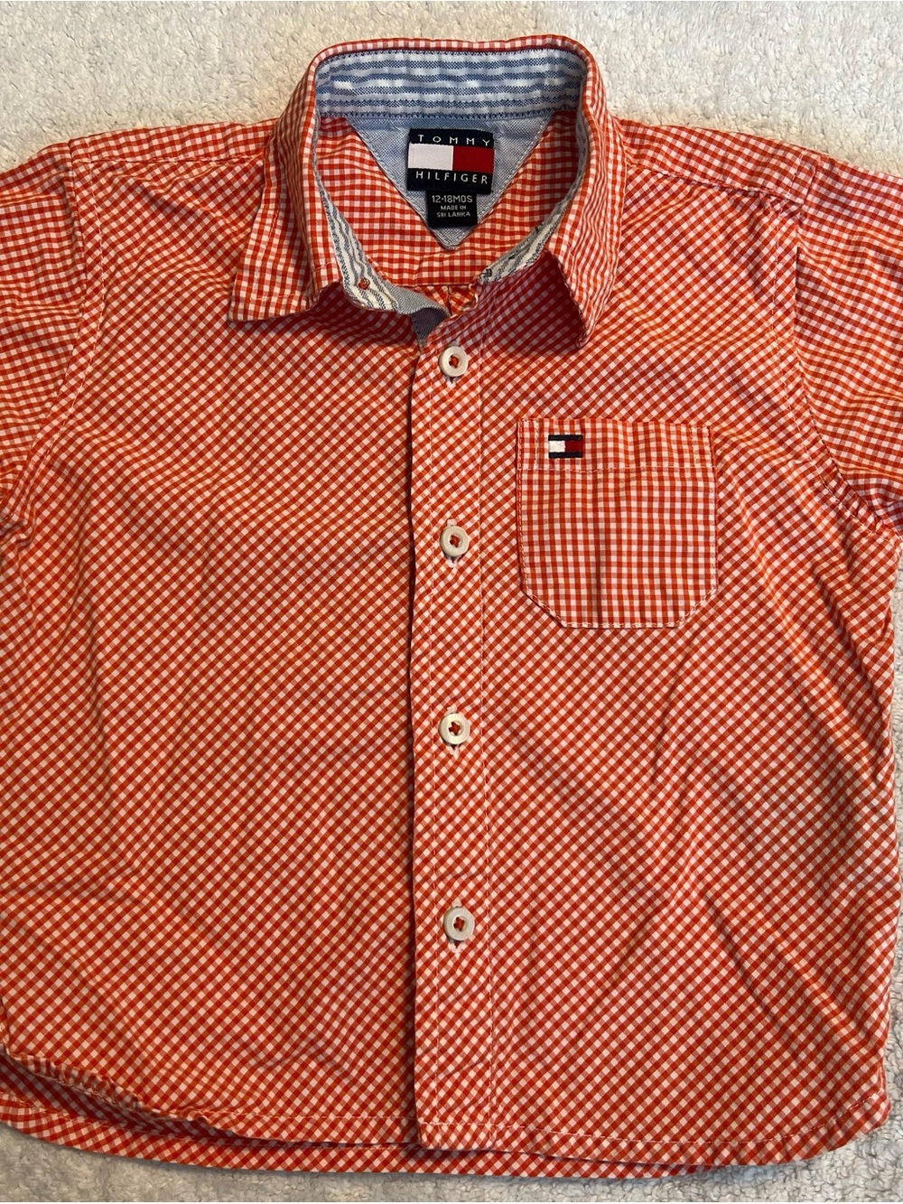 Tommy Hilfiger Men’s Orange and White Gingham Button-Down Shirt